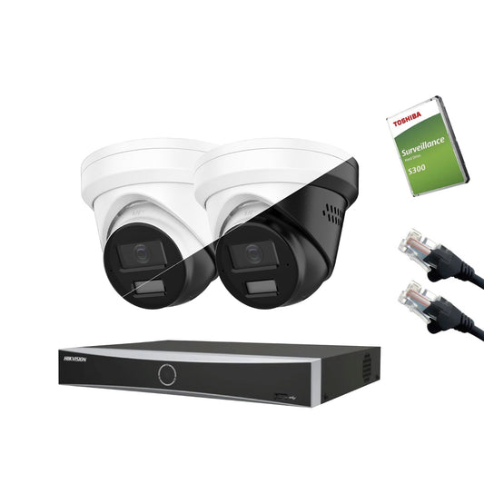12MP Hikvision OEM IP CCTV Kit – Up to 16x IPT2120W-HT Smart Dual-Light, DS-7616NXI-K2/16P NVR, HDD & Cabling – White/Black (CKIT1021-16CH)