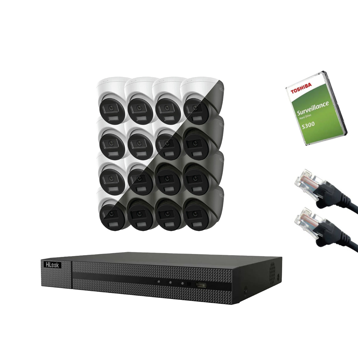 8MP HiLook IP CCTV Kit – Up to 16x IPC-T280HA-LUF/SL, NVR-216MH-C/16P, HDD & Cabling (CKIT1013-16CH)