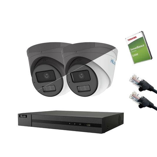 4MP HiLook IP CCTV Kit – Up to 16x IPC-T249HA-LU, NVR-216MH-C/16P, HDD & Cabling – White/Grey (CKIT1014-16CH)