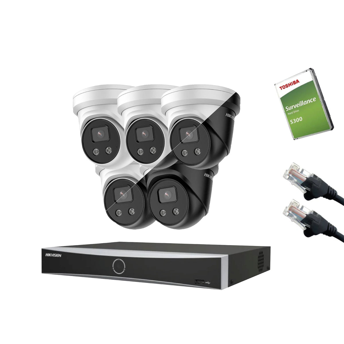 4MP Hikvision IP CCTV Kit – Up to 8x DS-2CD2346G2-IU, DS-7604NXI-K1/4P or DS-7608NXI-K1/8P, HDD & Cabling – White/Black (CKIT1009-V2)