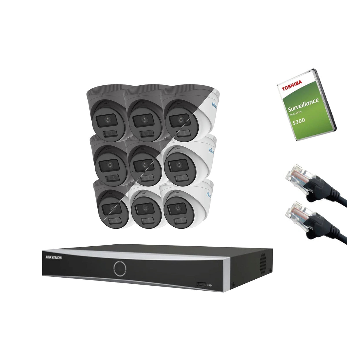 4MP HiLook IP CCTV Kit – Up to 16x IPC-T249HA-LU, DS-7616NXI-K2/16P, HDD & Cabling – White/Grey (CKIT1001-16CH)
