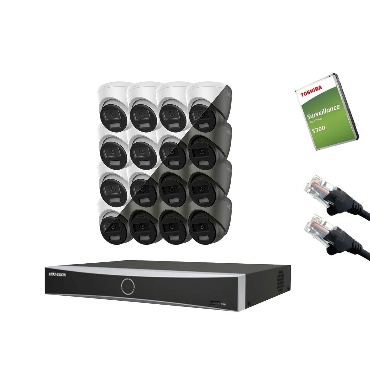 8MP HiLook IP CCTV Kit – Up to 16x IPC-T280HA-LUF/SL, DS-7616NXI-K2/16P, HDD & Cabling – White (CKIT1003-16CH)