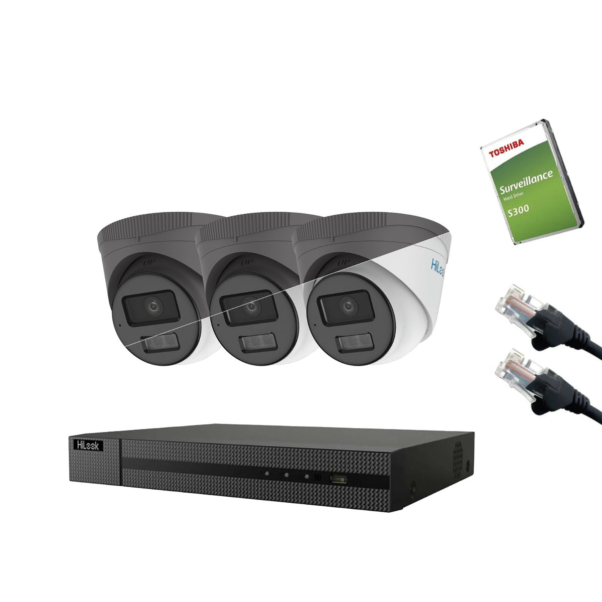 4MP HiLook IP CCTV Kit – Up to 16x IPC-T249HA-LU, NVR-216MH-C/16P, HDD & Cabling – White/Grey (CKIT1014-16CH)