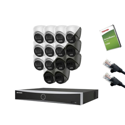 8MP HiLook IP CCTV Kit – Up to 16x IPC-T280HA-LUF/SL, DS-7616NXI-K2/16P, HDD & Cabling – White (CKIT1003-16CH)