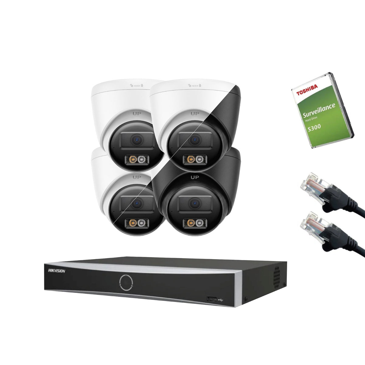 8MP (4K) Hikvision OEM IP CCTV Kit – Up to 8x IPT280W-HT Smart Hybrid Light, DS-7604NXI-K1/4P or DS-7608NXI-K1/8P, HDD & Cabling – White/Black (CKIT1020-V2)