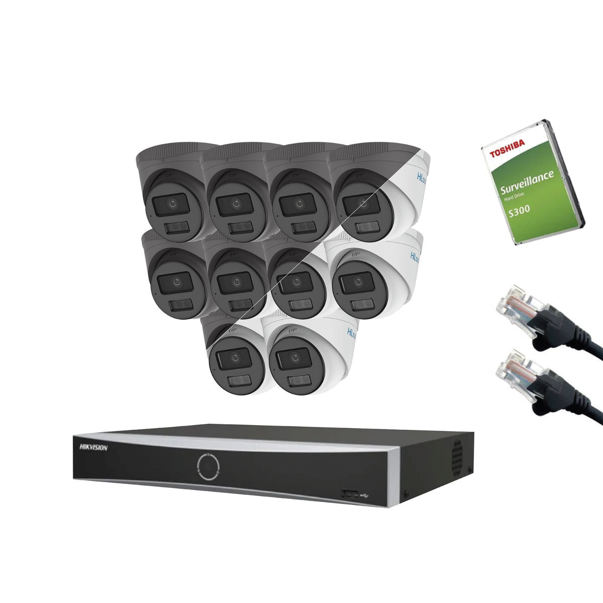 4MP HiLook IP CCTV Kit – Up to 16x IPC-T249HA-LU, DS-7616NXI-K2/16P, HDD & Cabling – White/Grey (CKIT1001-16CH)