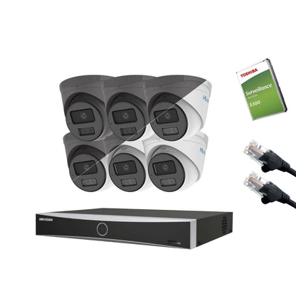 4MP HiLook IP CCTV Kit – Up to 8x IPC-T249HA-LU, DS-7604NXI-K1/4P or DS-7608NXI-K1/8P, HDD & Cabling – White/Grey (CKIT1001)