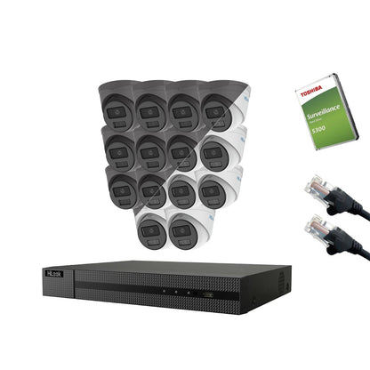 4MP HiLook IP CCTV Kit – Up to 16x IPC-T249HA-LU, NVR-216MH-C/16P, HDD & Cabling – White/Grey (CKIT1014-16CH)