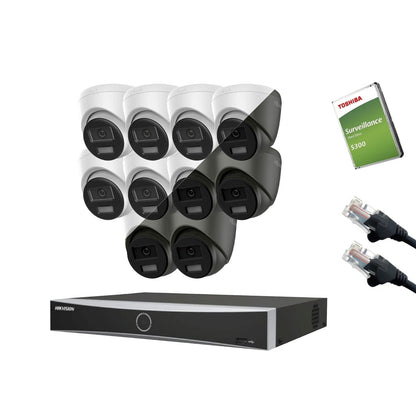 8MP HiLook IP CCTV Kit – Up to 16x IPC-T280HA-LUF/SL, DS-7616NXI-K2/16P, HDD & Cabling – White (CKIT1003-16CH)