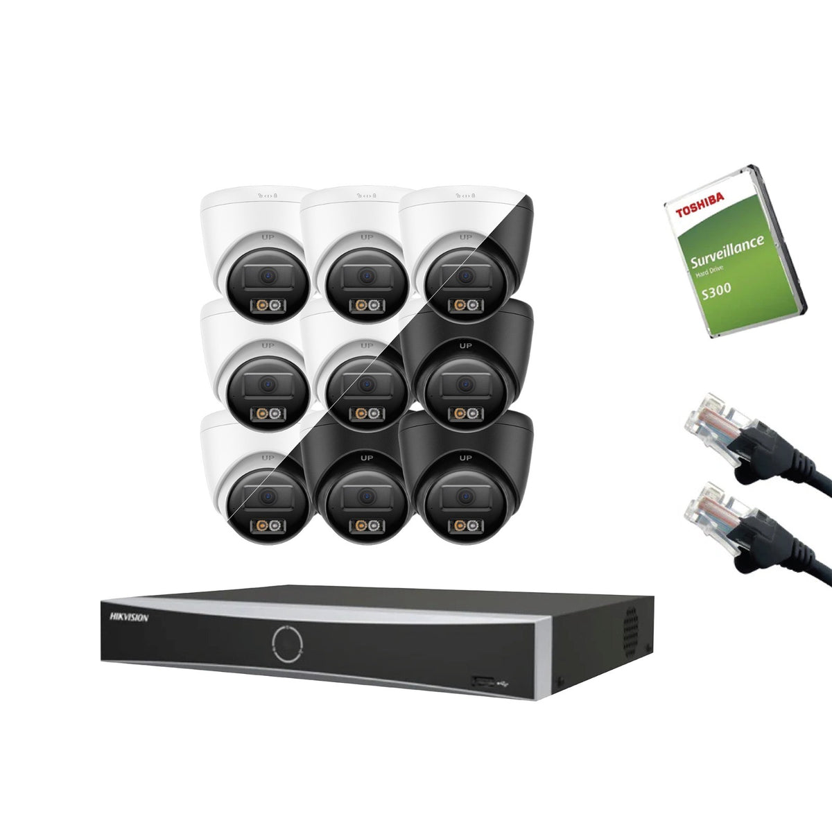 8MP (4K) Hikvision OEM IP CCTV Kit – Up to 16x IPT280W-HT Smart Hybrid Light, DS-7616NXI-K2/16P NVR, HDD & Cabling – White/Black (CKIT1020-16CH)
