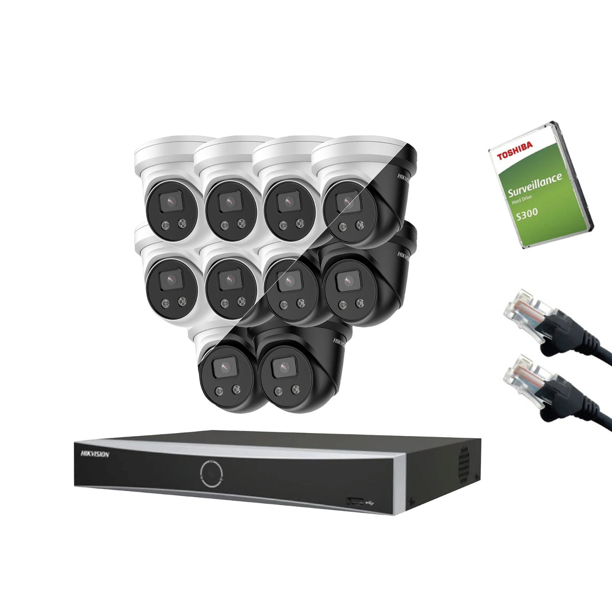 8MP Hikvision IP CCTV Kit – Up to 16x DS-2CD2386G2-IU, DS-7616NXI-K2/16P, HDD & Cabling – White/Black (CKIT1011-16CH)