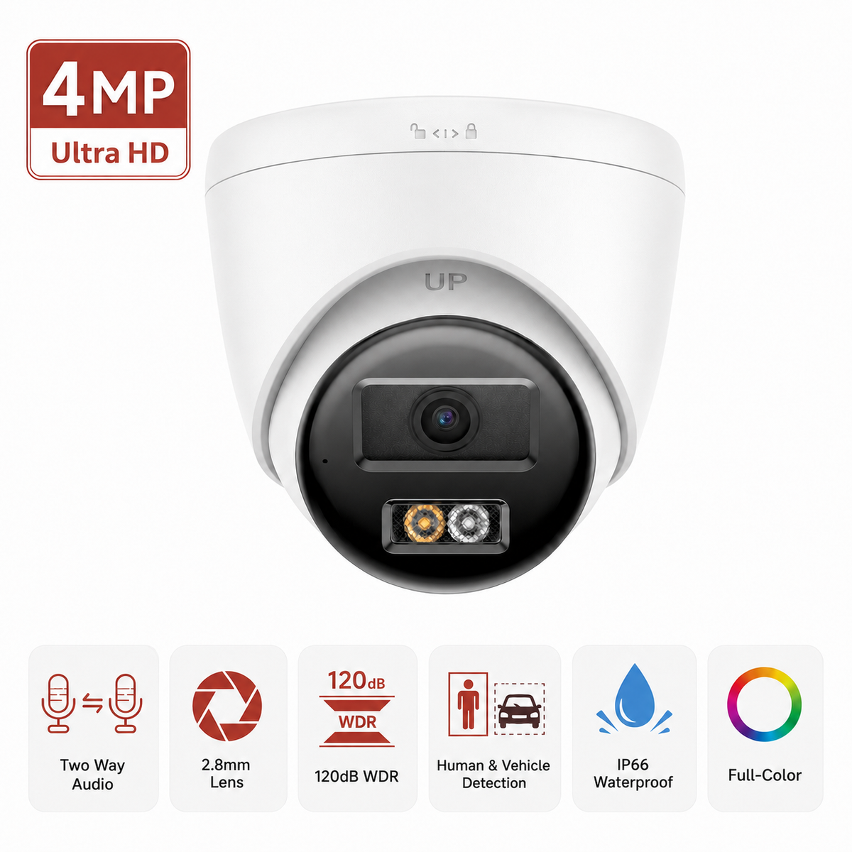 4MP Hikvision OEM Smart Hybrid Light two-way audio PoE IP turret camera, white
