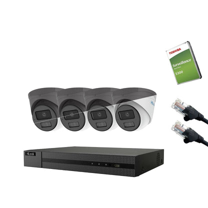 4MP HiLook IP CCTV Kit – Up to 16x IPC-T249HA-LU, NVR-216MH-C/16P, HDD & Cabling – White/Grey (CKIT1014-16CH)