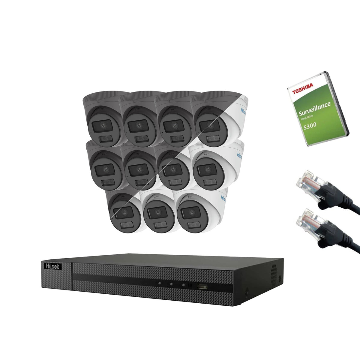 4MP HiLook IP CCTV Kit – Up to 16x IPC-T249HA-LU, NVR-216MH-C/16P, HDD & Cabling – White/Grey (CKIT1014-16CH)