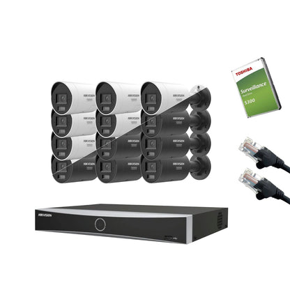 8MP Hikvision IP CCTV Kit – Up to 16x DS-2CD2087G3-LI2UY/SL Bullet, DS-7616NXI-K2/16P NVR, HDD & Cabling – White/Black (CKIT1017-16CH)