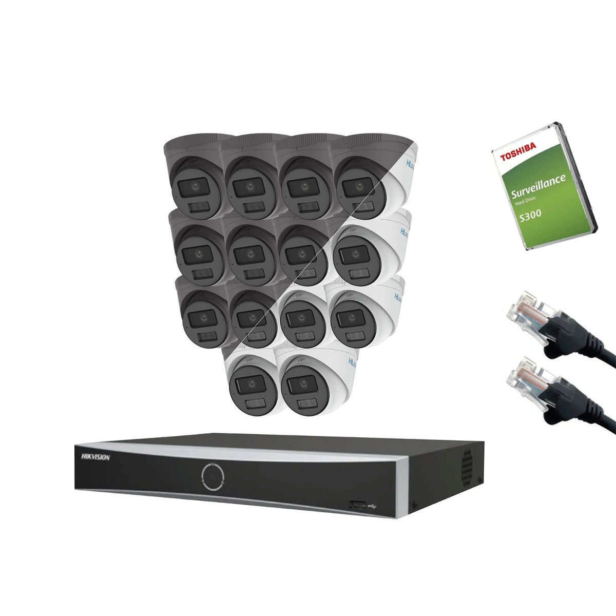 4MP HiLook IP CCTV Kit – Up to 16x IPC-T249HA-LU, DS-7616NXI-K2/16P, HDD & Cabling – White/Grey (CKIT1001-16CH)