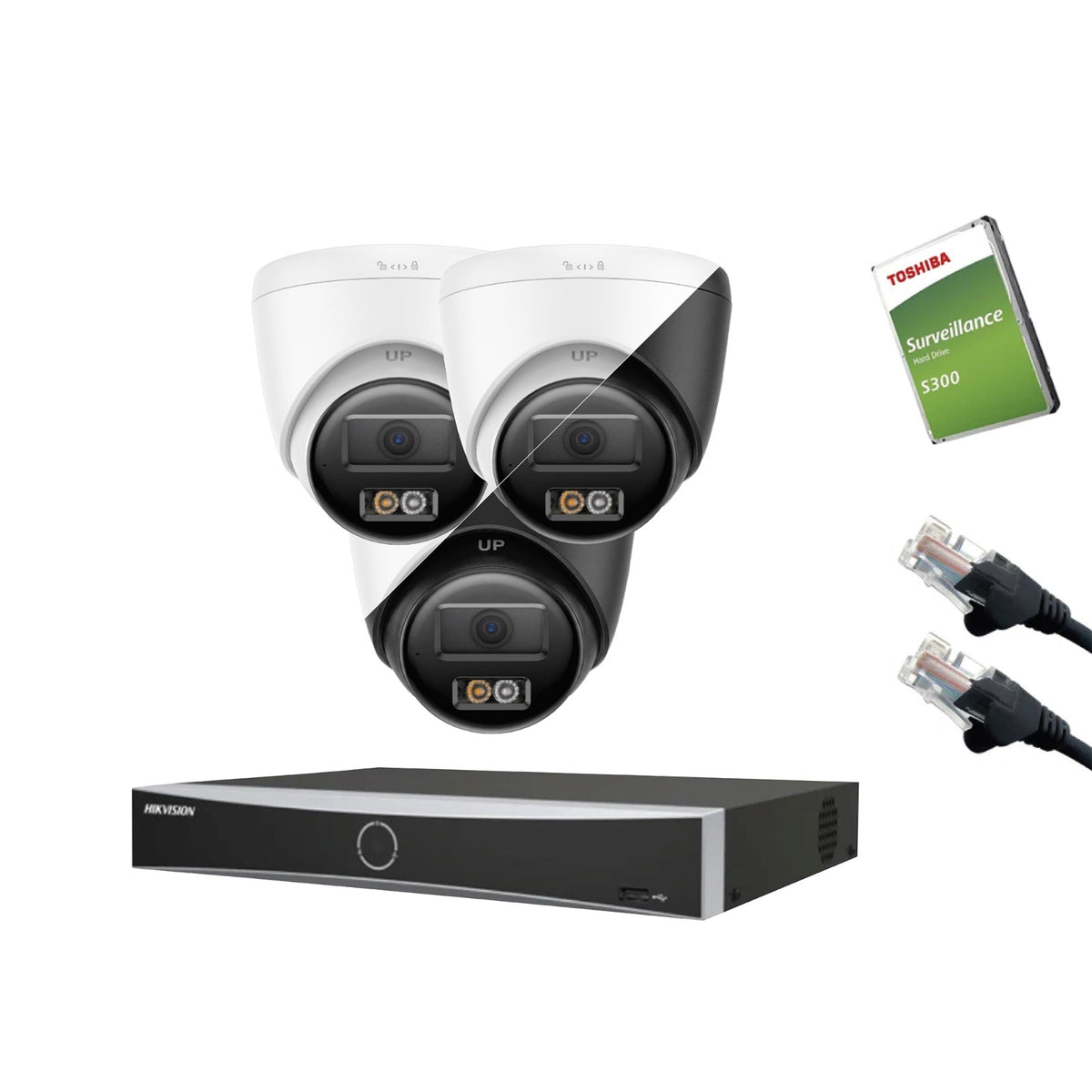 8MP (4K) Hikvision OEM IP CCTV Kit – Up to 16x IPT280W-HT Smart Hybrid Light, DS-7616NXI-K2/16P NVR, HDD & Cabling – White/Black (CKIT1020-16CH)