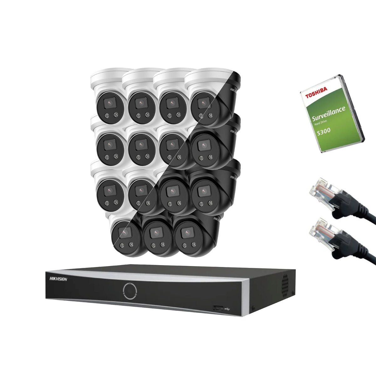 8MP Hikvision IP CCTV Kit – Up to 16x DS-2CD2386G2-IU, DS-7616NXI-K2/16P, HDD & Cabling – White/Black (CKIT1011-16CH)