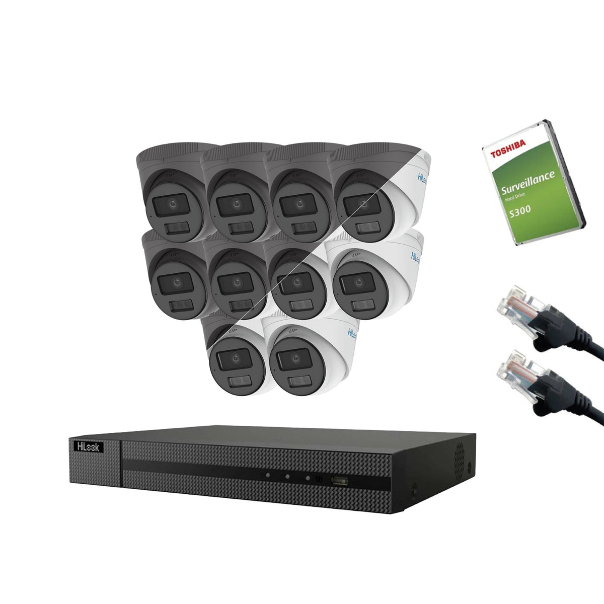 4MP HiLook IP CCTV Kit – Up to 16x IPC-T249HA-LU, NVR-216MH-C/16P, HDD & Cabling – White/Grey (CKIT1014-16CH)