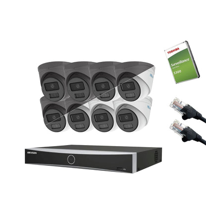4MP HiLook IP CCTV Kit – Up to 8x IPC-T249HA-LU, DS-7604NXI-K1/4P or DS-7608NXI-K1/8P, HDD & Cabling – White/Grey (CKIT1001)