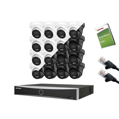 12MP Hikvision OEM IP CCTV Kit – Up to 16x IPT2120W-HT Smart Dual-Light, DS-7616NXI-K2/16P NVR, HDD & Cabling – White/Black (CKIT1021-16CH)
