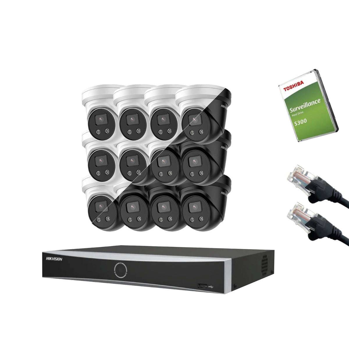 8MP Hikvision IP CCTV Kit – Up to 16x DS-2CD2386G2-IU, DS-7616NXI-K2/16P, HDD & Cabling – White/Black (CKIT1011-16CH)