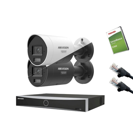 4MP Hikvision IP CCTV Kit – Up to 8x DS-2CD2047G3-LI2UY/SL Bullet, DS-7604NXI-K1/4P or DS-7608NXI-K1/8P, HDD & Cabling – White/Black (CKIT1018-V2)