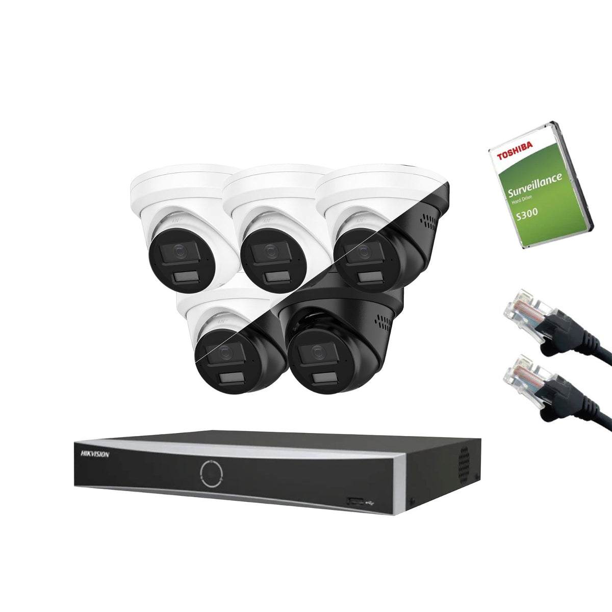 12MP Hikvision OEM IP CCTV Kit – Up to 16x IPT2120W-HT Smart Dual-Light, DS-7616NXI-K2/16P NVR, HDD & Cabling – White/Black (CKIT1021-16CH)