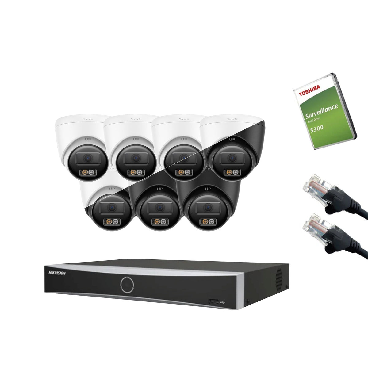 8MP (4K) Hikvision OEM IP CCTV Kit – Up to 16x IPT280W-HT Smart Hybrid Light, DS-7616NXI-K2/16P NVR, HDD & Cabling – White/Black (CKIT1020-16CH)