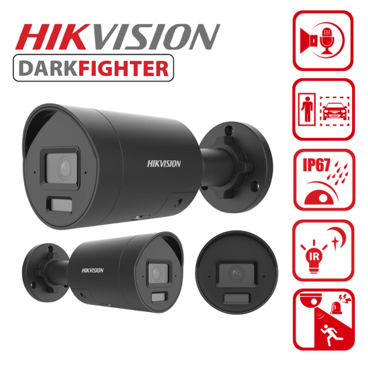 Hikvision DS-2CD2046G2H-I2U/S(L)(RB) 4MP AcuSense Bullet Camera with Strobe Light, Two-Way Audio & On-Board Storage - BLACK