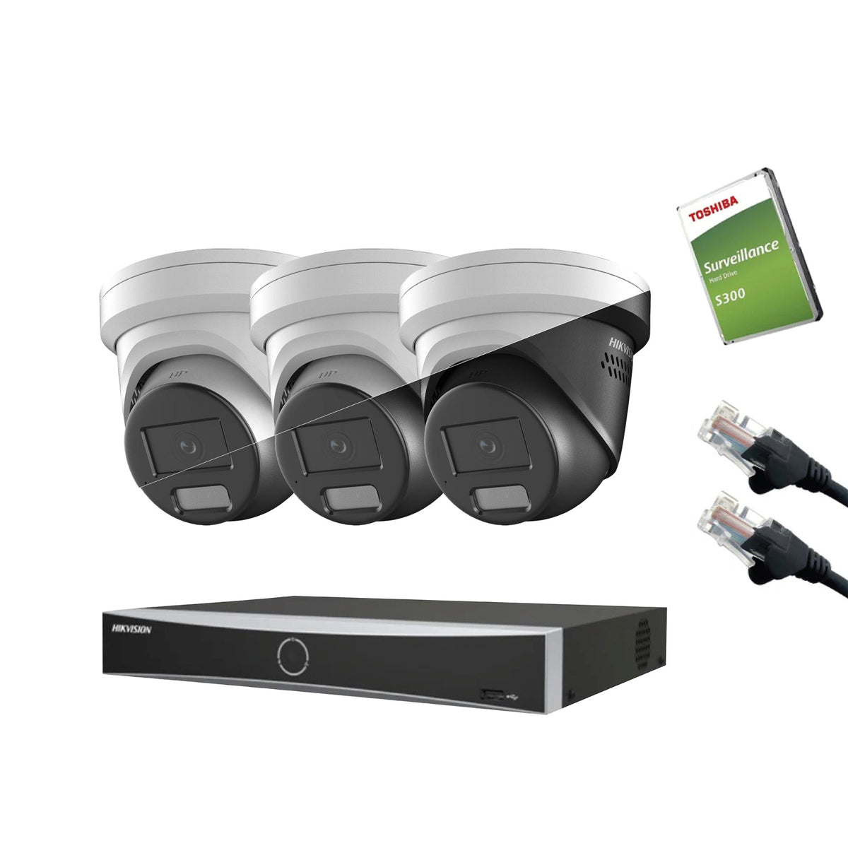 8MP Hikvision IP CCTV Kit – Up to 16x DS-2CD2387G3-LIS2UY/SL, DS-7616NXI-K2/16P NVR, HDD & Cabling – White/Black (CKIT1015-16CH)