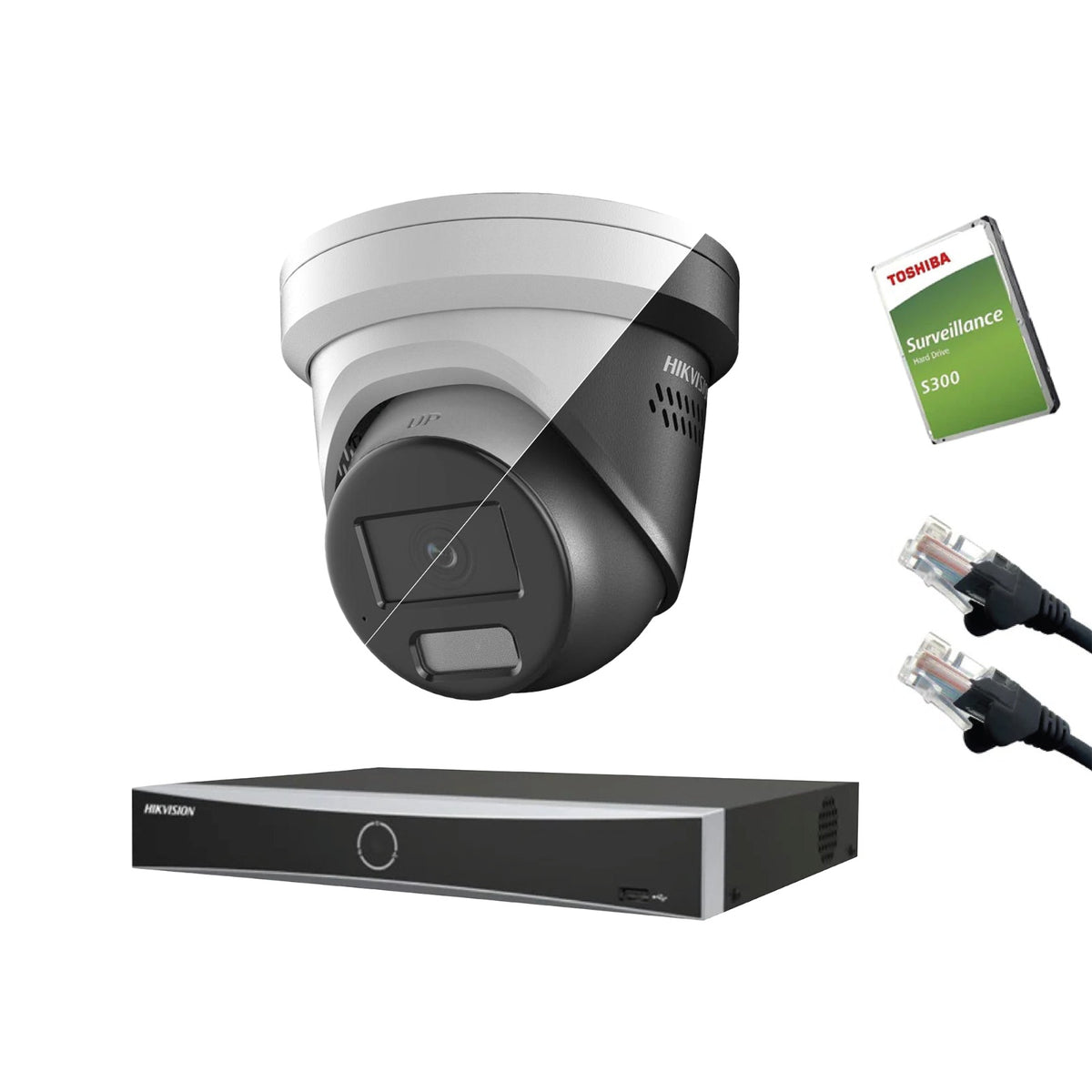 4MP Hikvision IP CCTV Kit – Up to 8x DS-2CD2347G3-LIS2UY/SL, DS-7604NXI-K1/4P or DS-7608NXI-K1/8P, HDD & Cabling – White/Black (CKIT1016-V2)
