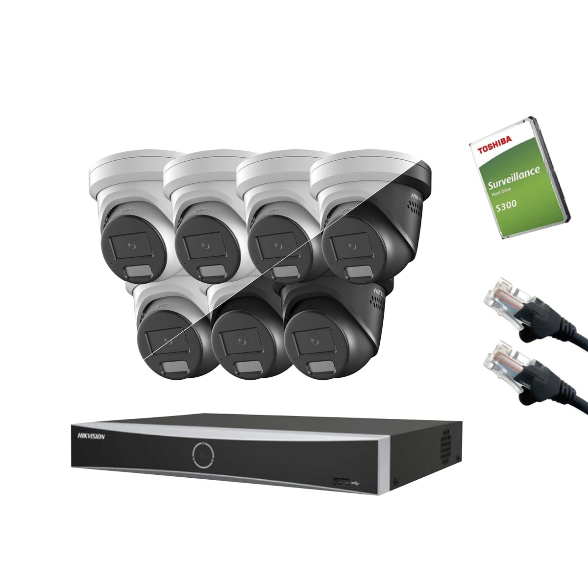4MP Hikvision IP CCTV Kit – Up to 16x DS-2CD2347G3-LIS2UY/SL, DS-7616NXI-K2/16P NVR, HDD & Cabling – White/Black (CKIT1016-16CH)