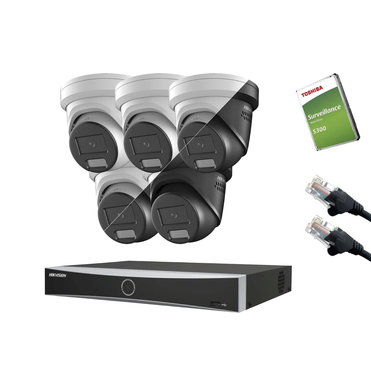 4MP Hikvision IP CCTV Kit – Up to 16x DS-2CD2347G3-LIS2UY/SL, DS-7616NXI-K2/16P NVR, HDD & Cabling – White/Black (CKIT1016-16CH)