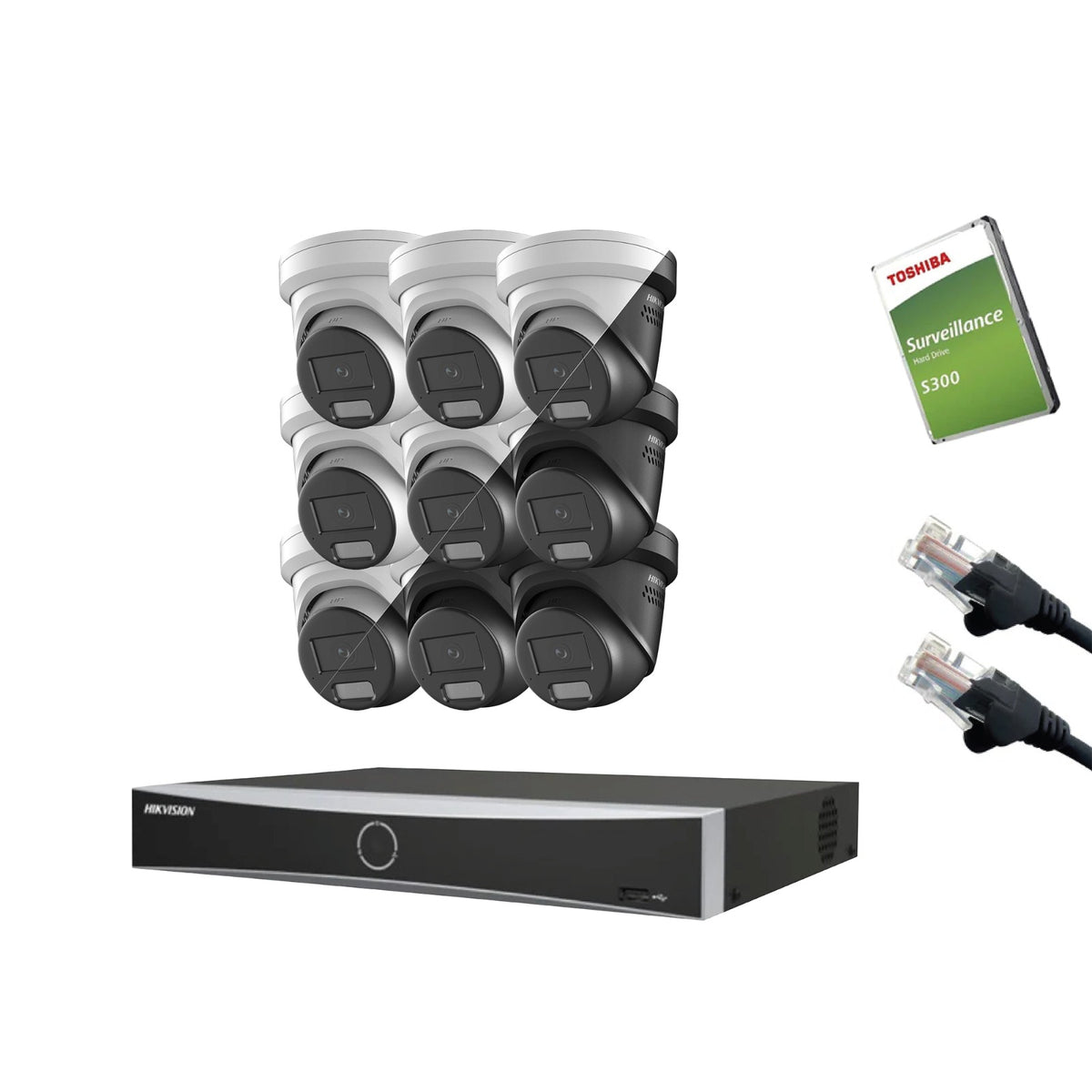 8MP Hikvision IP CCTV Kit – Up to 16x DS-2CD2387G3-LIS2UY/SL, DS-7616NXI-K2/16P NVR, HDD & Cabling – White/Black (CKIT1015-16CH)