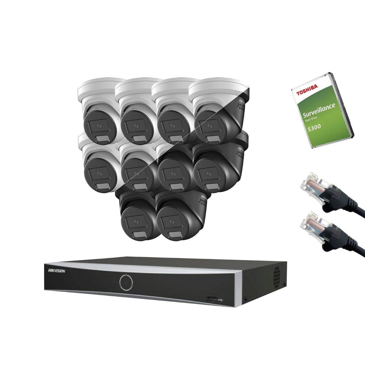 4MP Hikvision IP CCTV Kit – Up to 16x DS-2CD2347G2H-LISU/SL, DS-7616NXI-K2/16P NVR, HDD & Cabling – White/Black (CKIT1005-16CH)