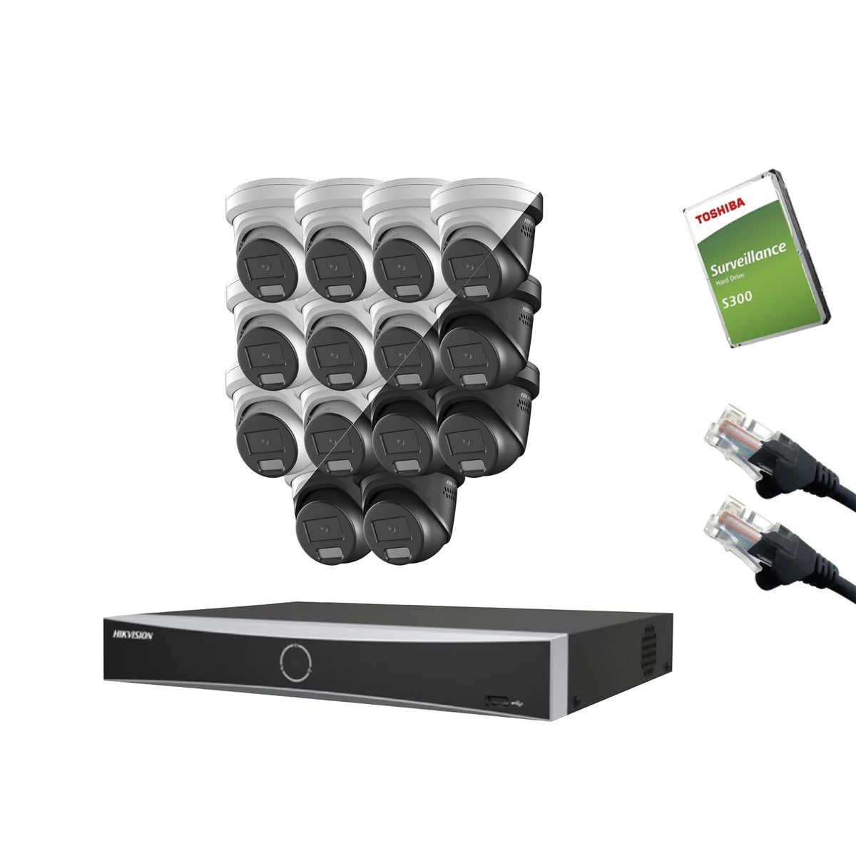 4MP Hikvision IP CCTV Kit – Up to 16x DS-2CD2347G3-LIS2UY/SL, DS-7616NXI-K2/16P NVR, HDD & Cabling – White/Black (CKIT1016-16CH)
