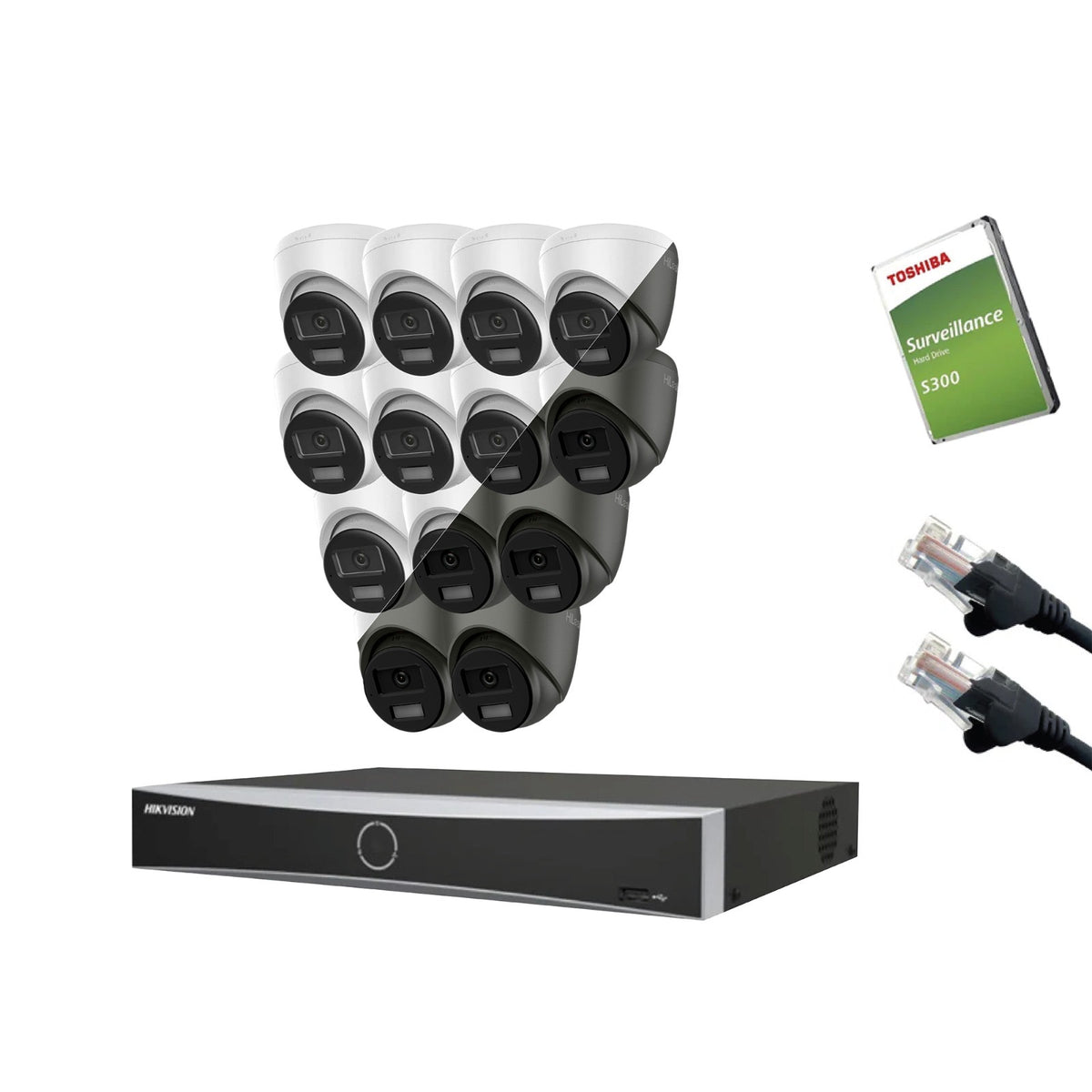 8MP HiLook IP CCTV Kit – Up to 16x IPC-T280HA-LUF/SL, DS-7616NXI-K2/16P, HDD & Cabling – White (CKIT1003-16CH)