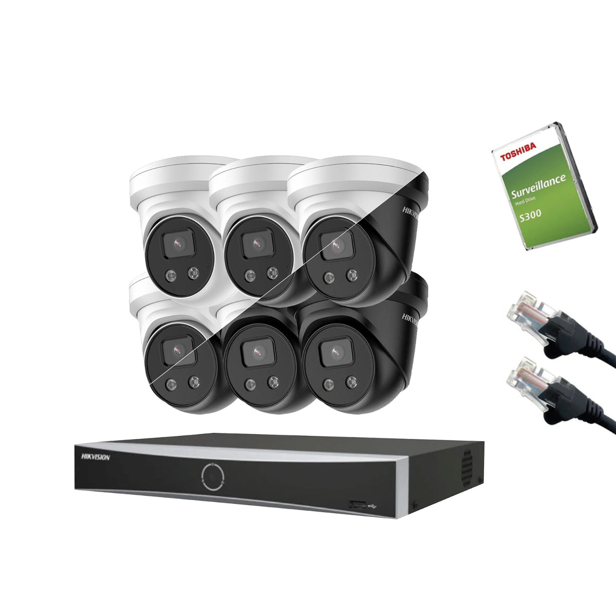 4MP Hikvision IP CCTV Kit – Up to 8x DS-2CD2346G2-IU, DS-7604NXI-K1/4P or DS-7608NXI-K1/8P, HDD & Cabling – White/Black (CKIT1009-V2)