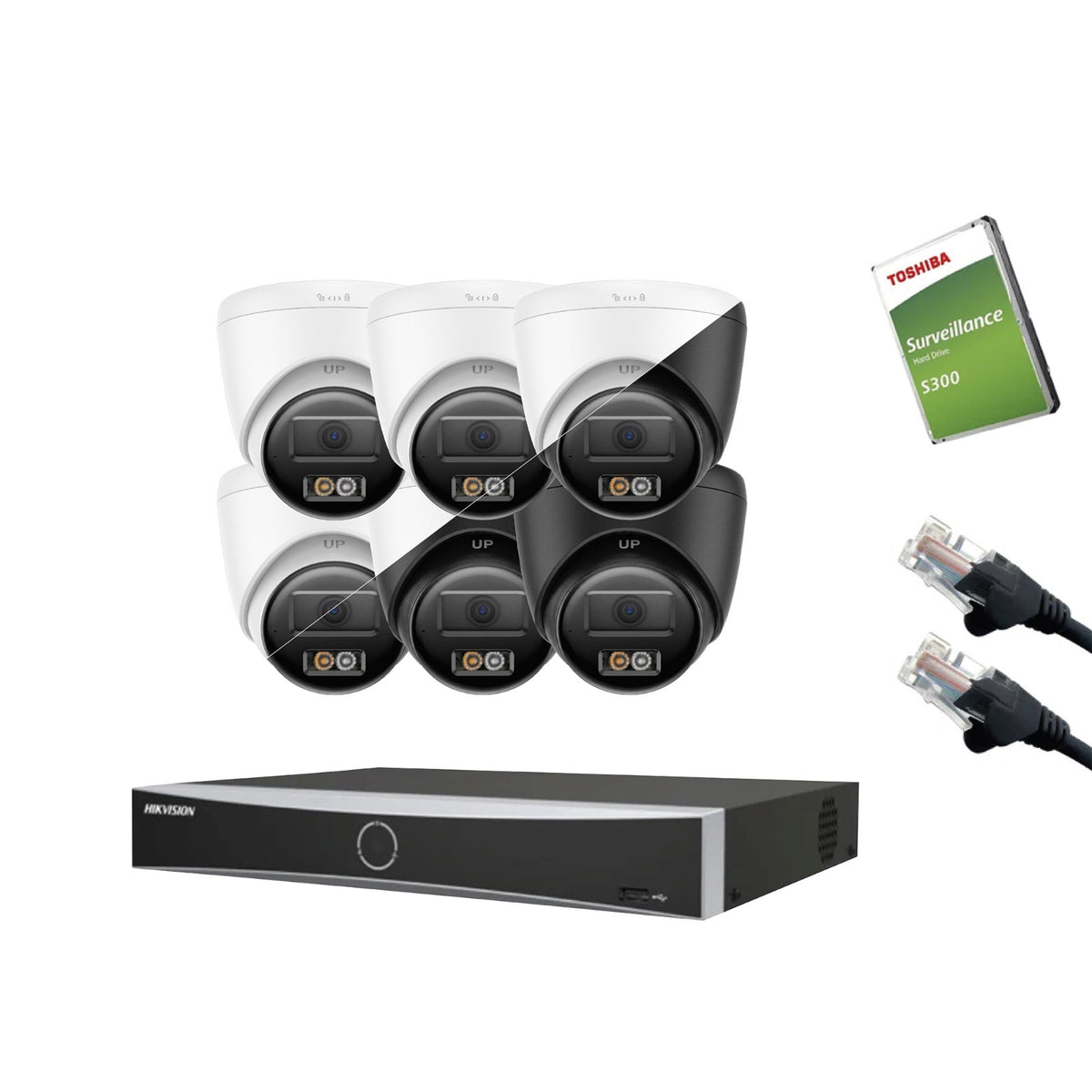 8MP (4K) Hikvision OEM IP CCTV Kit – Up to 16x IPT280W-HT Smart Hybrid Light, DS-7616NXI-K2/16P NVR, HDD & Cabling – White/Black (CKIT1020-16CH)