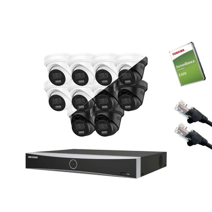 12MP Hikvision OEM IP CCTV Kit – Up to 16x IPT2120W-HT Smart Dual-Light, DS-7616NXI-K2/16P NVR, HDD & Cabling – White/Black (CKIT1021-16CH)