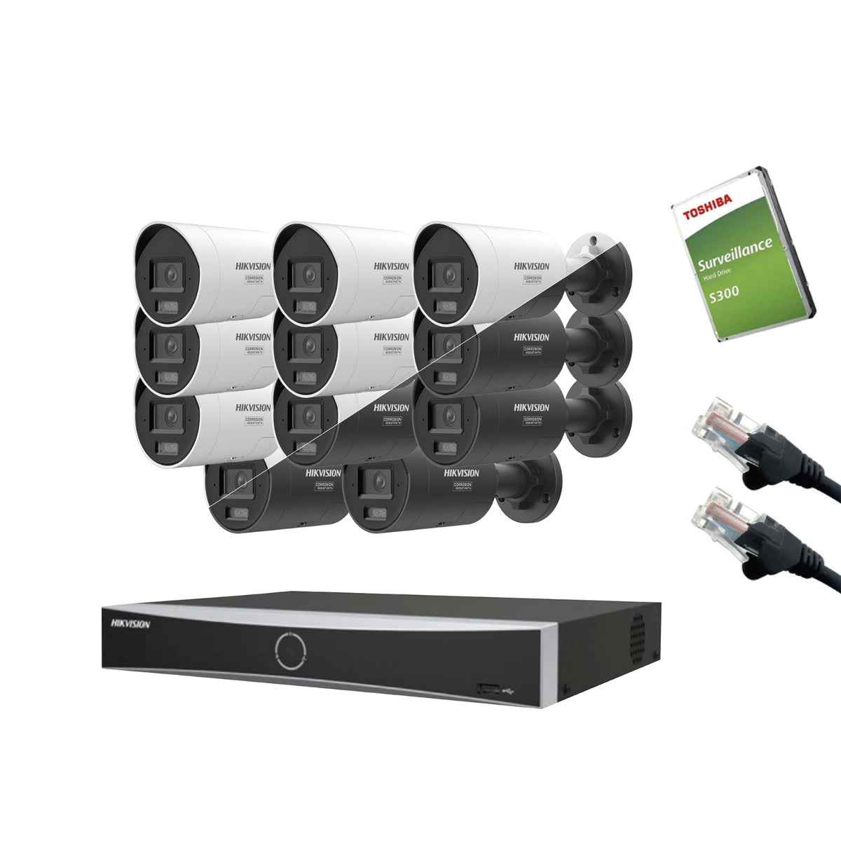8MP Hikvision IP CCTV Kit – Up to 16x DS-2CD2087G3-LI2UY/SL Bullet, DS-7616NXI-K2/16P NVR, HDD & Cabling – White/Black (CKIT1017-16CH)