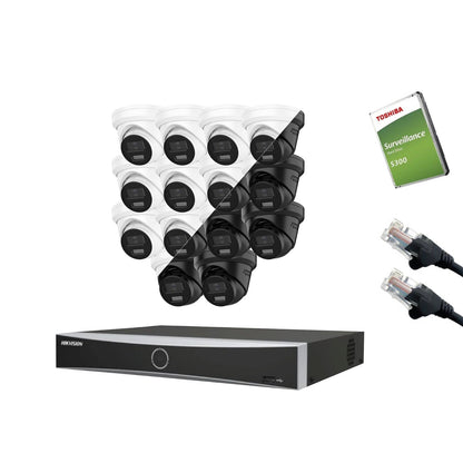 12MP Hikvision OEM IP CCTV Kit – Up to 16x IPT2120W-HT Smart Dual-Light, DS-7616NXI-K2/16P NVR, HDD & Cabling – White/Black (CKIT1021-16CH)