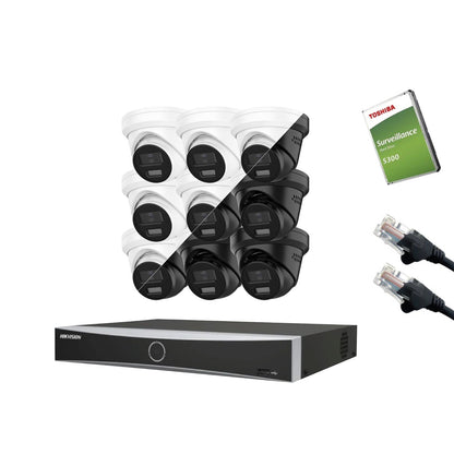 12MP Hikvision OEM IP CCTV Kit – Up to 16x IPT2120W-HT Smart Dual-Light, DS-7616NXI-K2/16P NVR, HDD & Cabling – White/Black (CKIT1021-16CH)