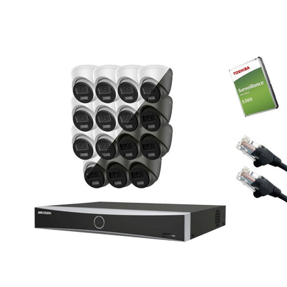 8MP HiLook IP CCTV Kit – Up to 16x IPC-T280HA-LUF/SL, DS-7616NXI-K2/16P, HDD & Cabling – White (CKIT1003-16CH)