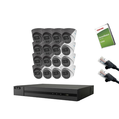 4MP HiLook IP CCTV Kit – Up to 16x IPC-T249HA-LU, NVR-216MH-C/16P, HDD & Cabling – White/Grey (CKIT1014-16CH)