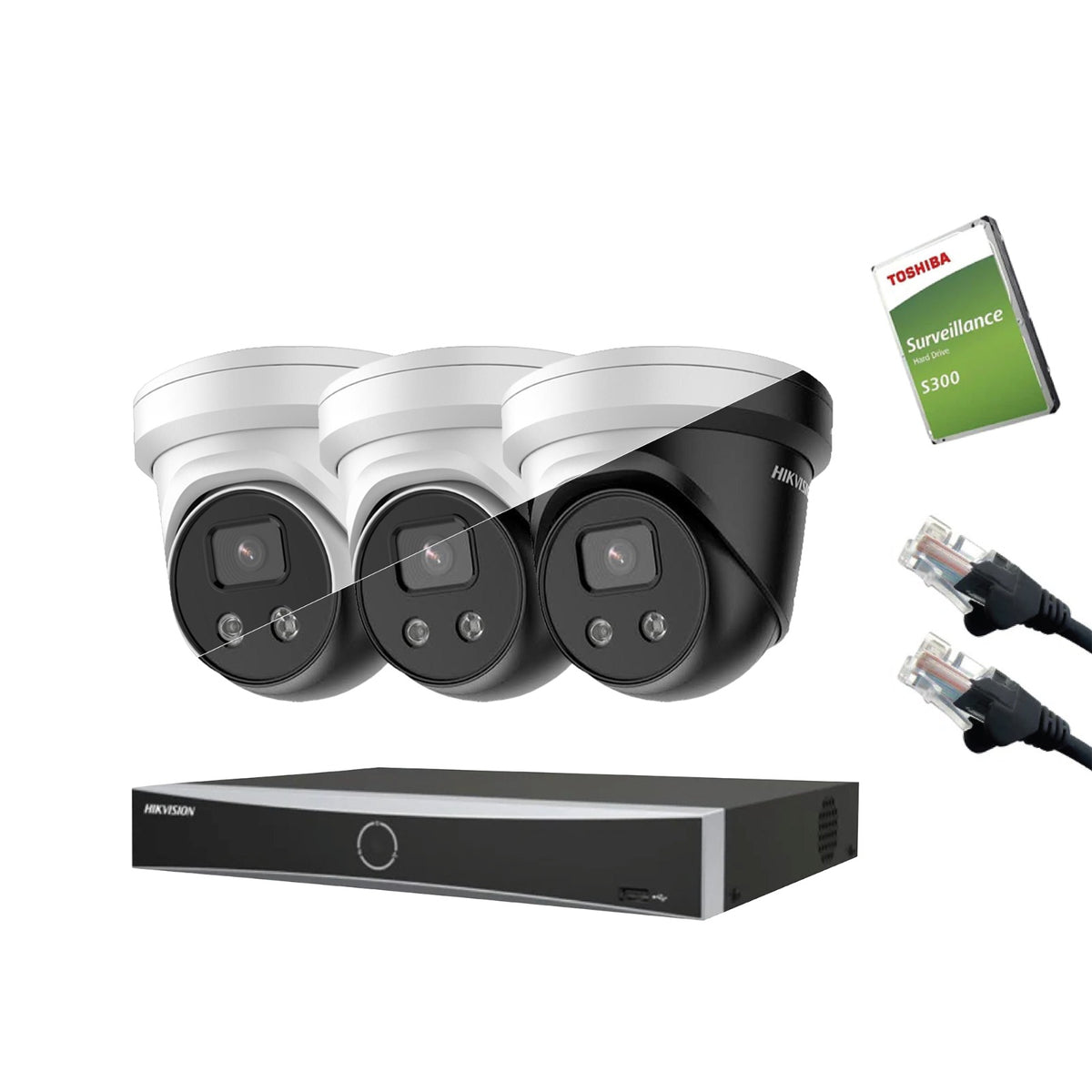 4MP Hikvision IP CCTV Kit – Up to 8x DS-2CD2346G2-IU, DS-7604NXI-K1/4P or DS-7608NXI-K1/8P, HDD & Cabling – White/Black (CKIT1009-V2)