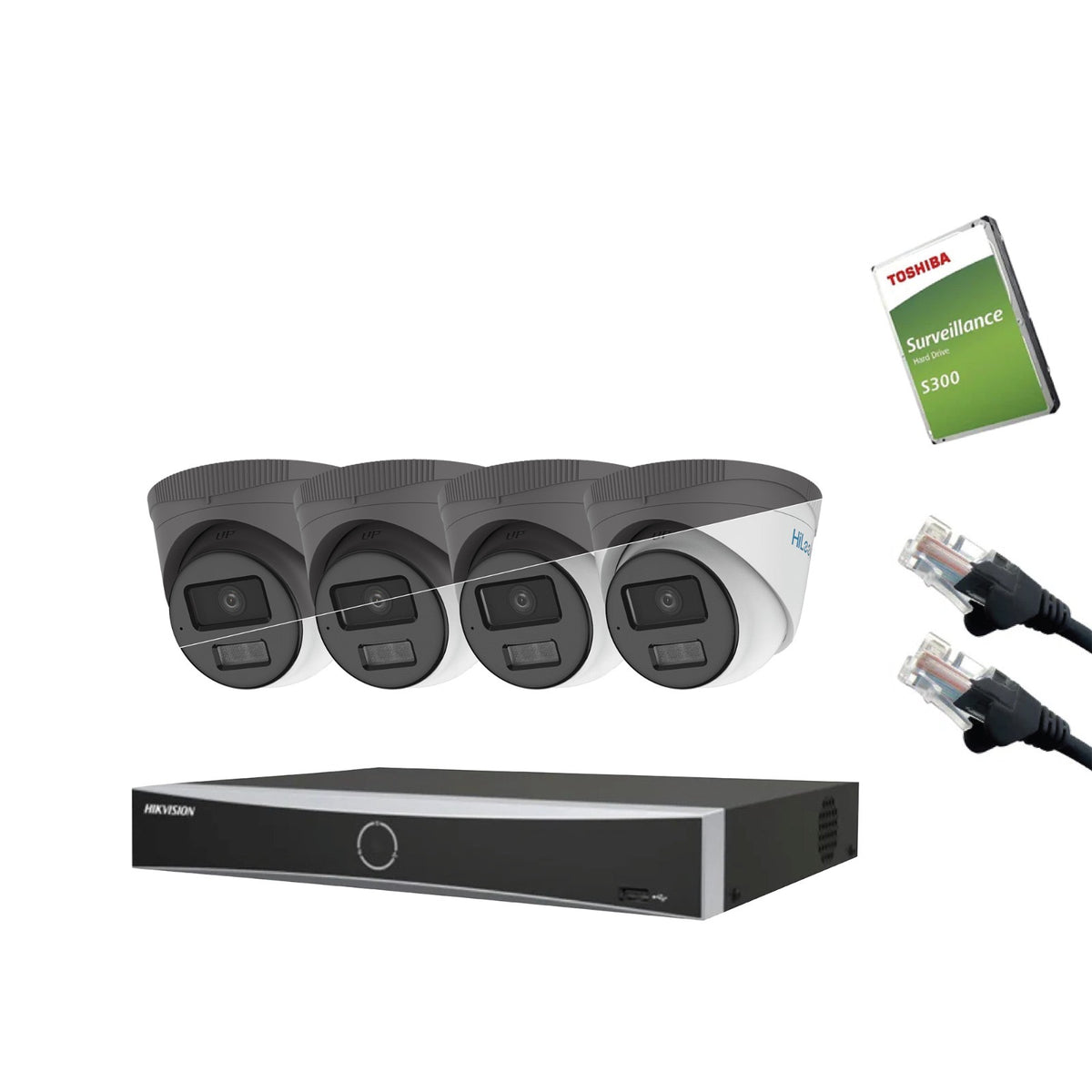4MP HiLook IP CCTV Kit – Up to 16x IPC-T249HA-LU, DS-7616NXI-K2/16P, HDD & Cabling – White/Grey (CKIT1001-16CH)