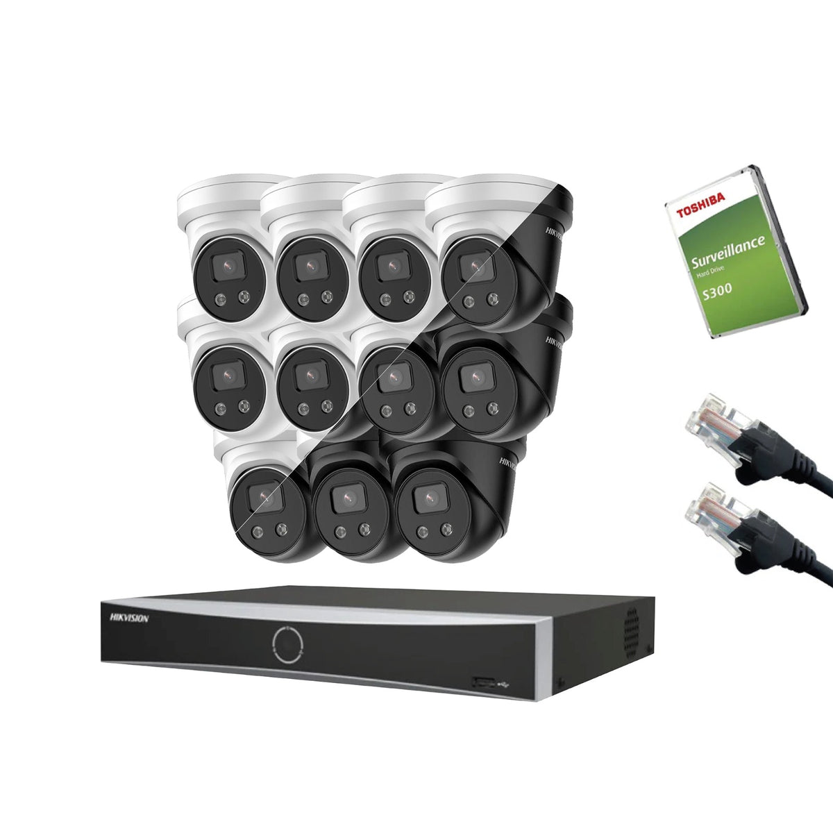 8MP Hikvision IP CCTV Kit – Up to 16x DS-2CD2386G2-IU, DS-7616NXI-K2/16P, HDD & Cabling – White/Black (CKIT1011-16CH)