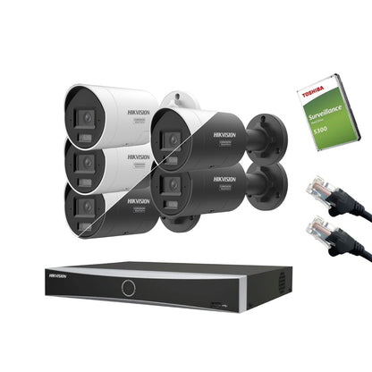8MP Hikvision IP CCTV Kit – Up to 8x DS-2CD2087G3-LI2UY/SL Bullet, DS-7604NXI-K1/4P or DS-7608NXI-K1/8P, HDD & Cabling – White/Black (CKIT1017-V2)